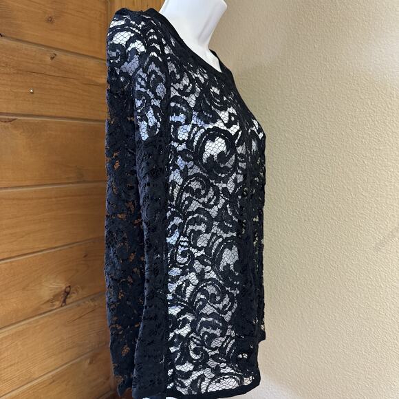 ALBERTA FERRETTI Womens US 6 Black Lace Embroidered Long Sleeve Blouse Top Italy - Picture 4 of 11